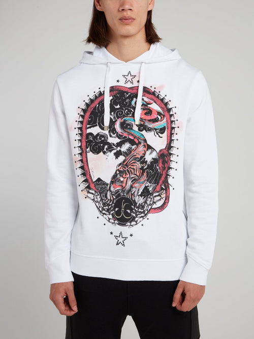 White Graphic Print Hoodie