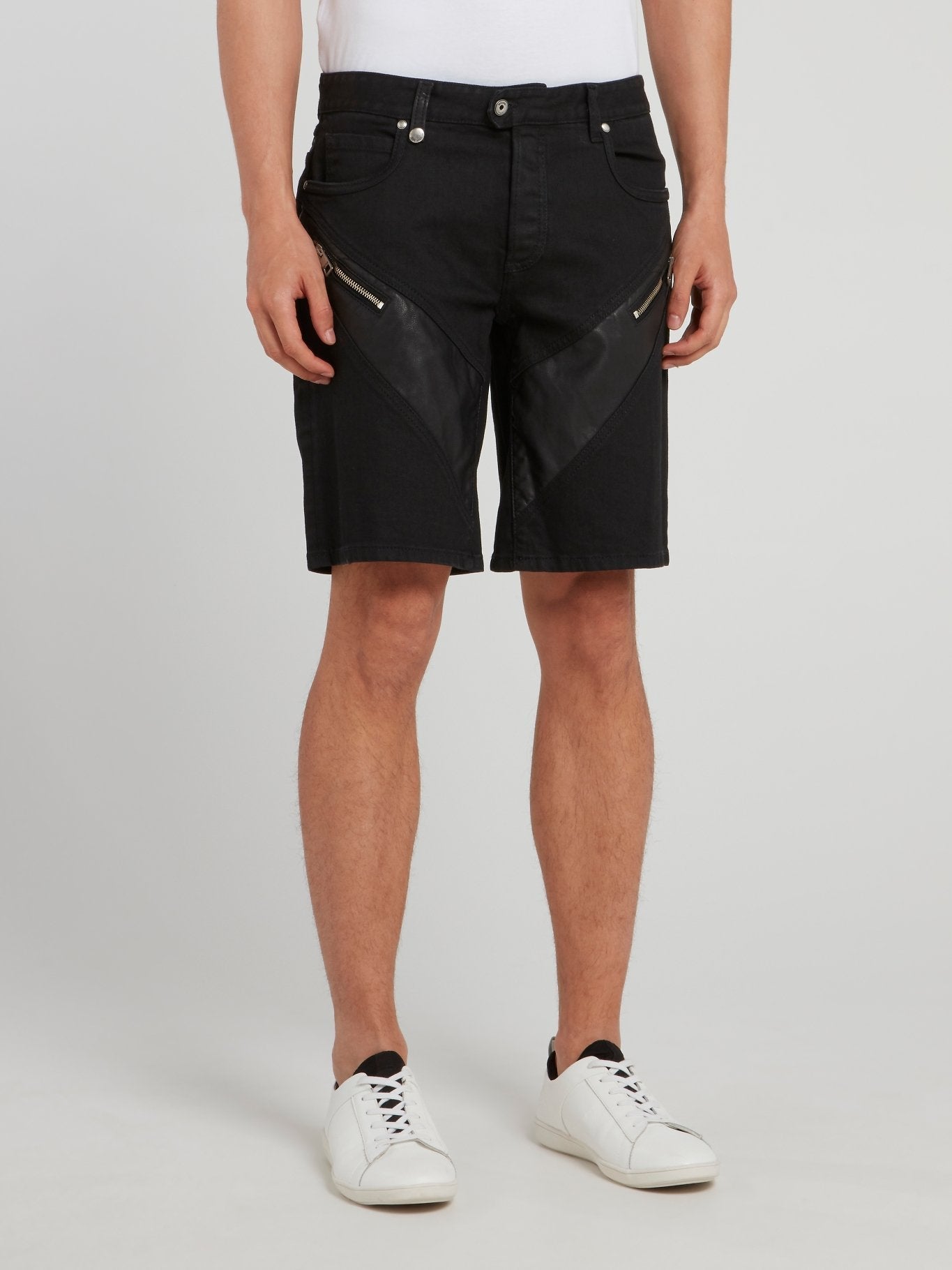 Black Leather Panel Shorts