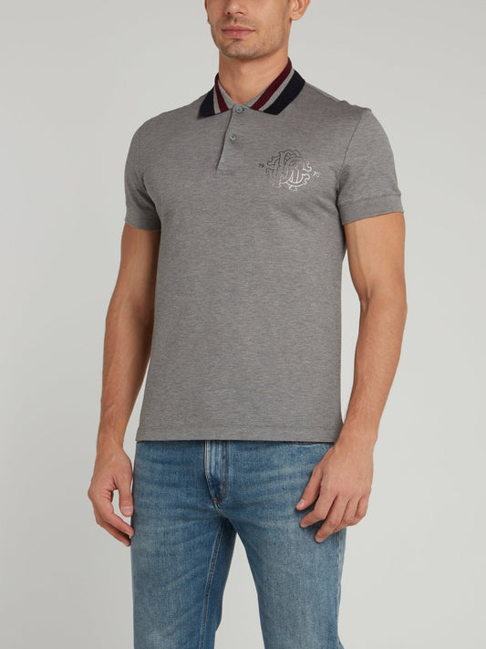 Grey Striped Collar Polo Shirt