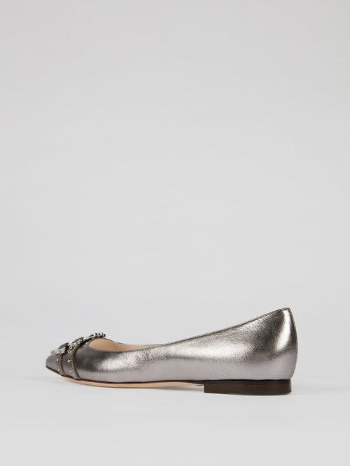 Metallic Monogram Leather Flats