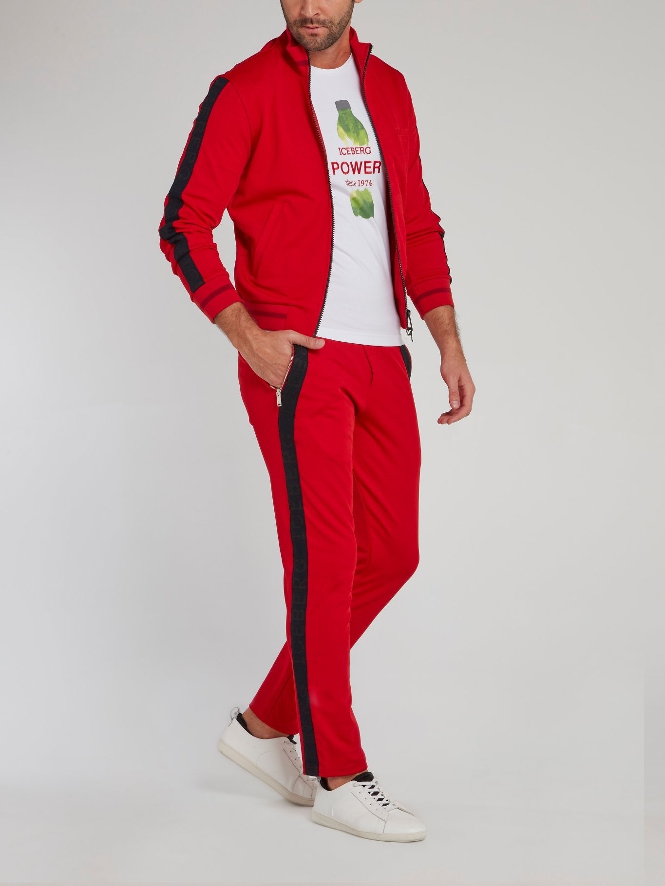 Red Logo Tape Ribbed Waistband Trousers