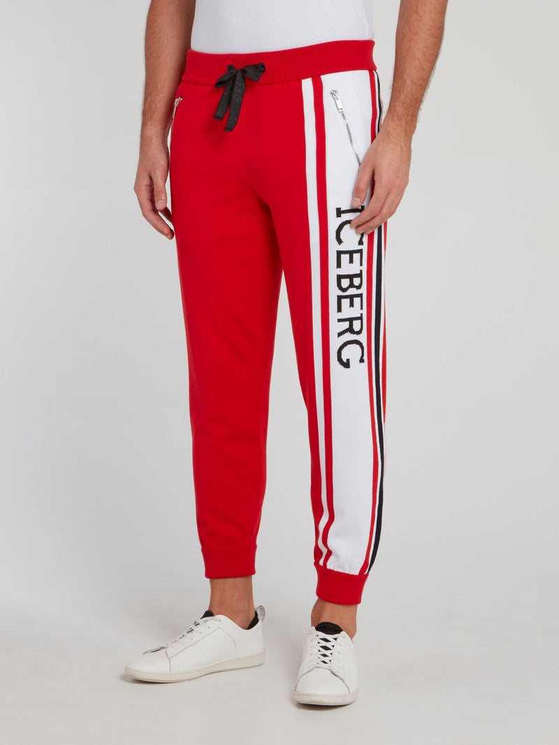 Red Logo Side Stripe Knitted Trousers