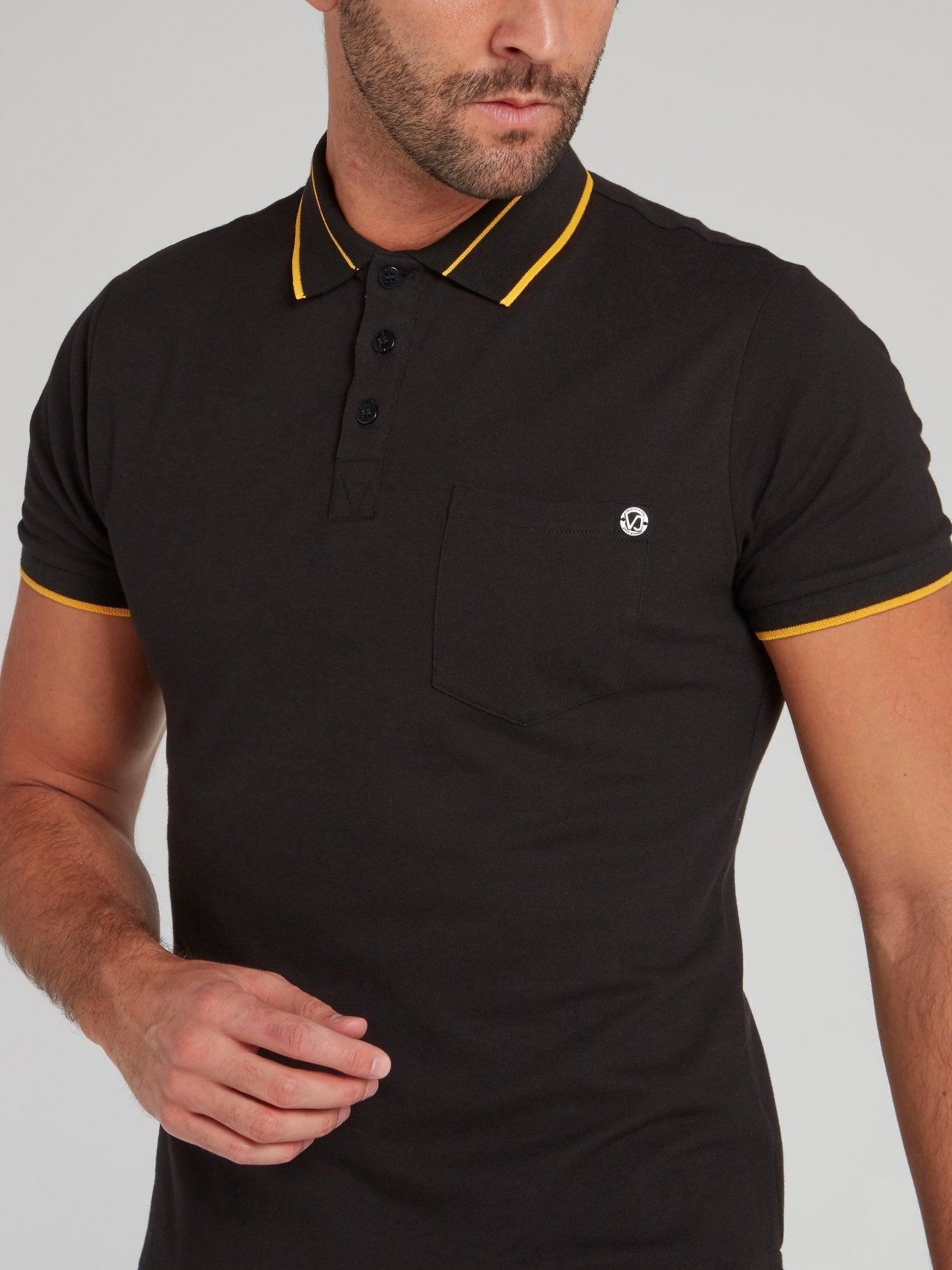 Black Piquet Stretch Polo Shirt