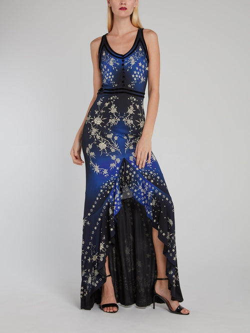 Star Print Corsage High-Low Dress