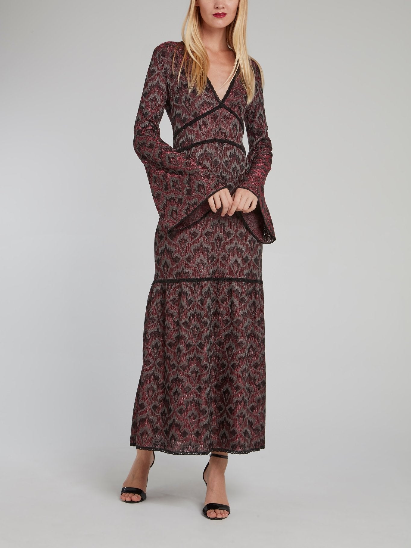 Bell Sleeve Plunge Maxi Dress