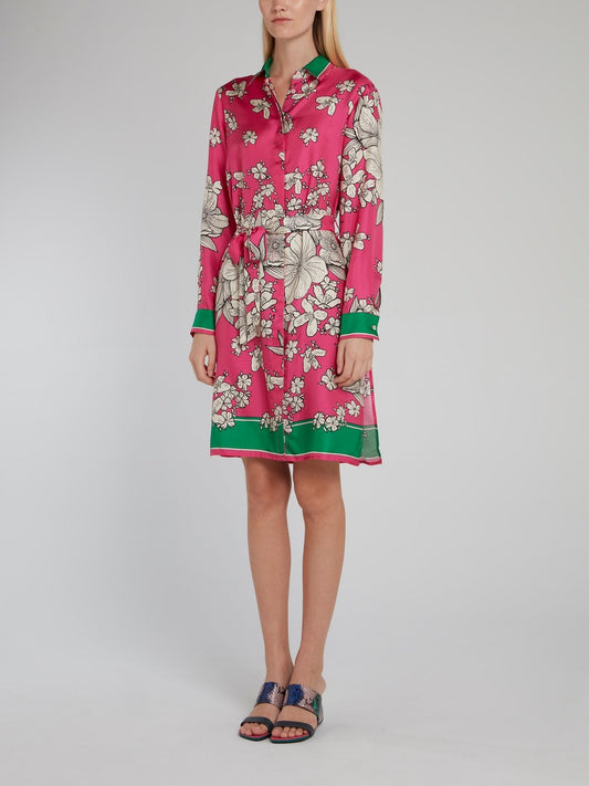 Tie Front Floral Silk Dress