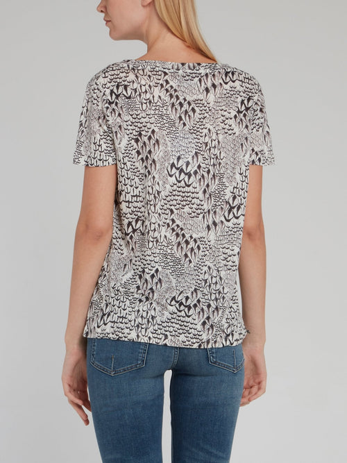 Printed V-Neck Linen T-Shirt