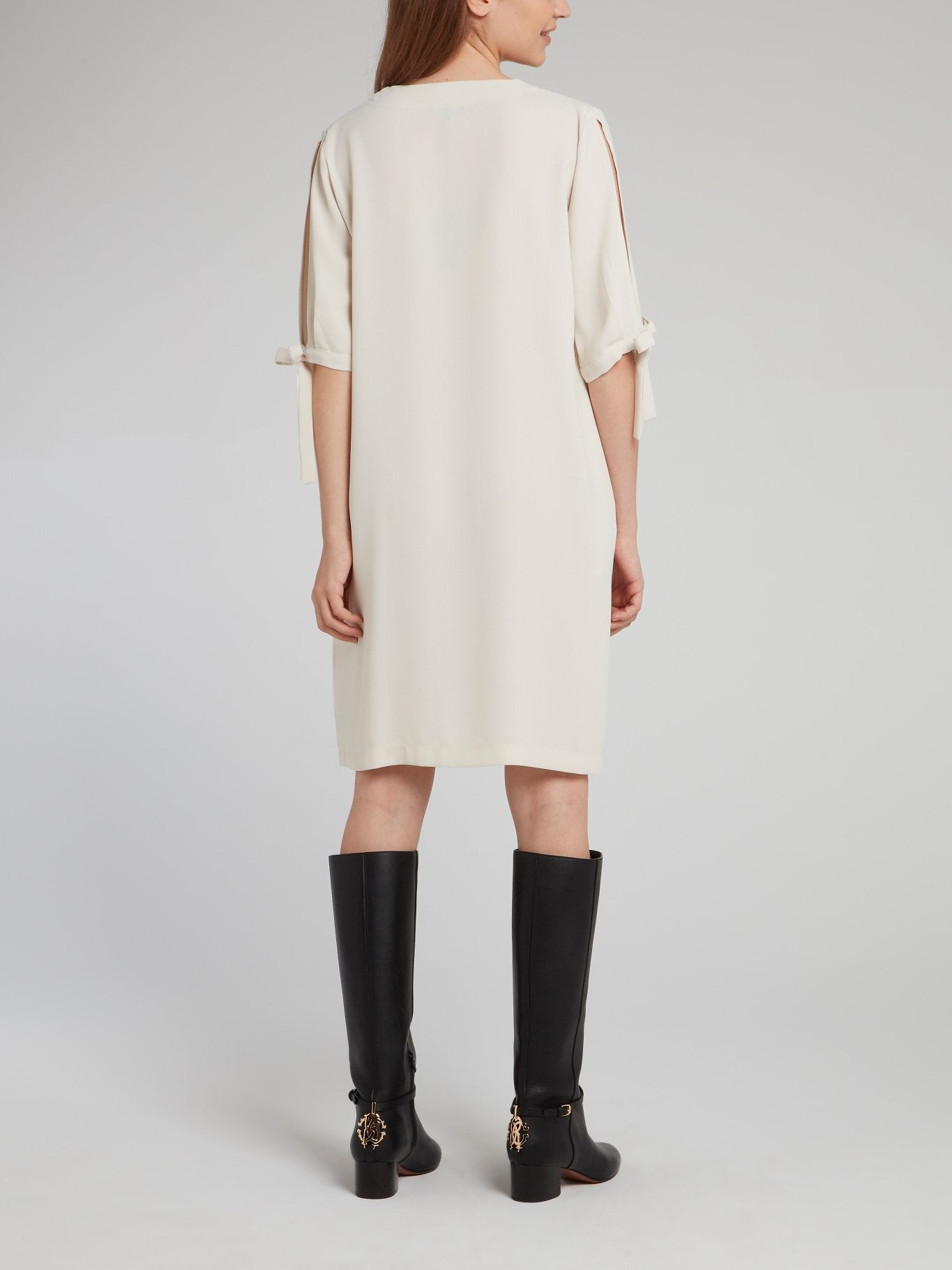 Beige Tie Sleeve Shift Dress