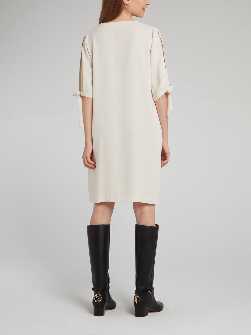 Beige Tie Sleeve Shift Dress