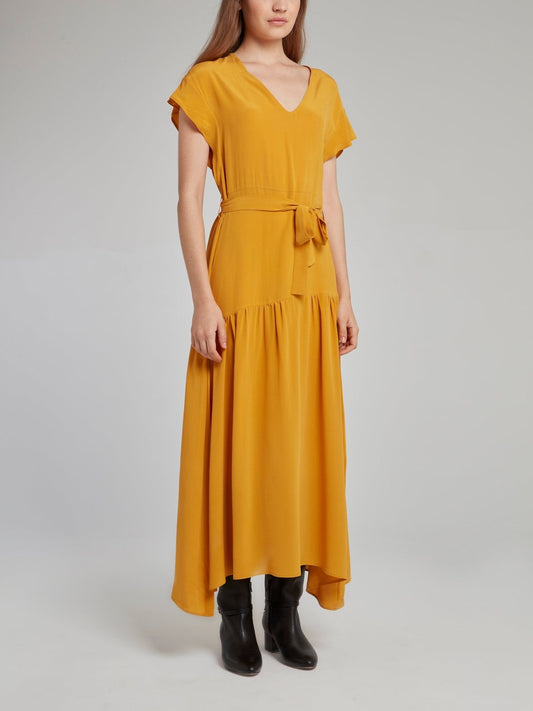 Amber Flounce Silk Dress