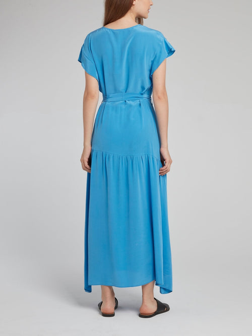 Blue Flounce Silk Dress