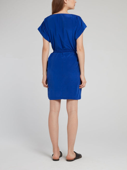 Cobalt Belted Silk Dress