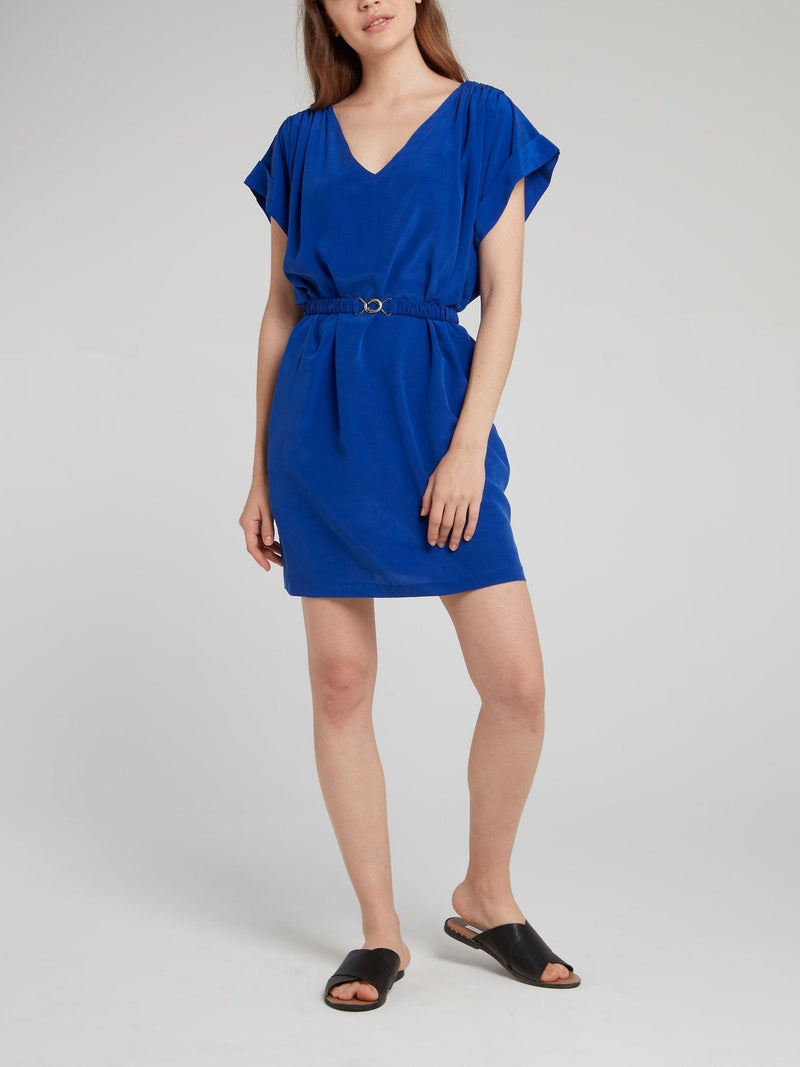 Cobalt Belted Silk Dress