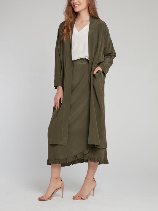 Olive Wrap Midi Skirt