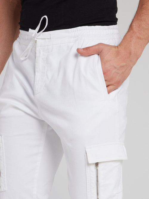 White Slim Fit Cropped Cargo Pants