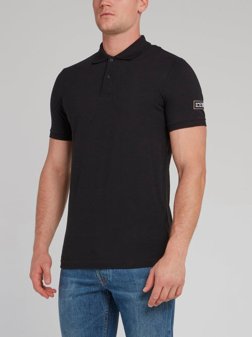 Black Logo Appliquéd Polo Shirt