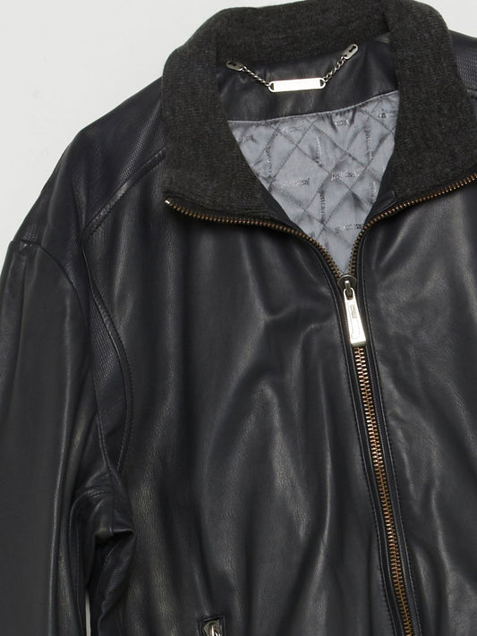 Black Ribbed Edge Leather Jacket