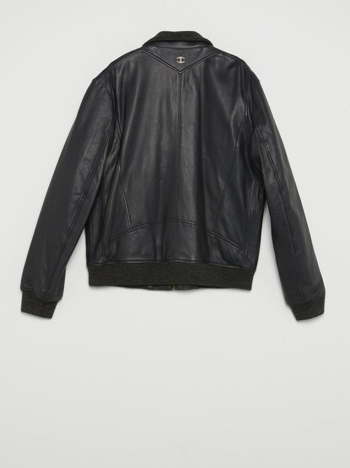 Black Ribbed Edge Leather Jacket