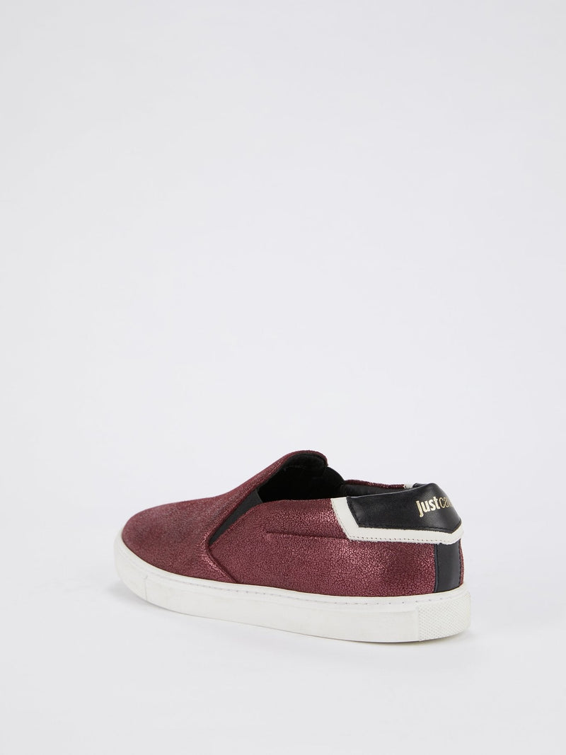 Burgundy Metallic Slip On Sneakers