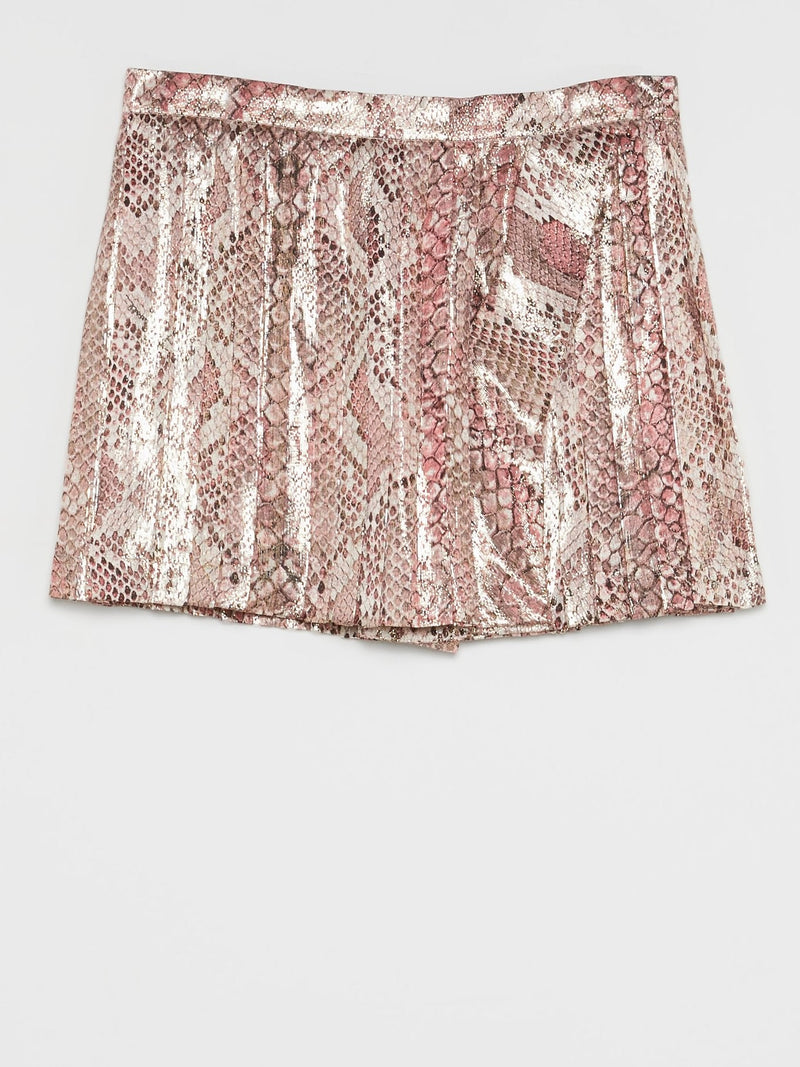 Pink Python Effect Mini Skirt