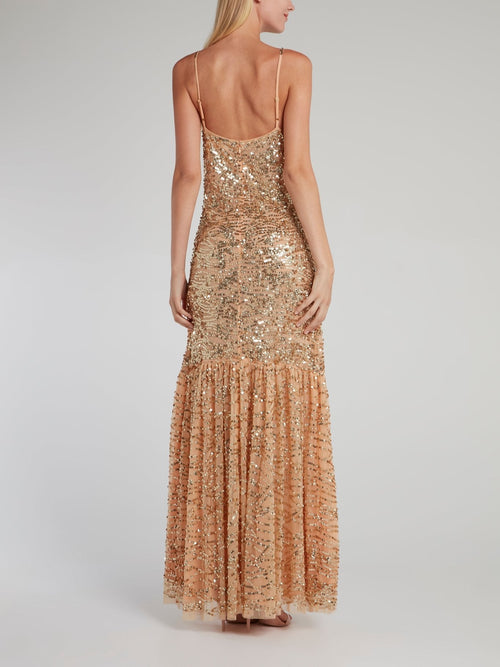 Shelly Gold Sequin Trumpet Dress