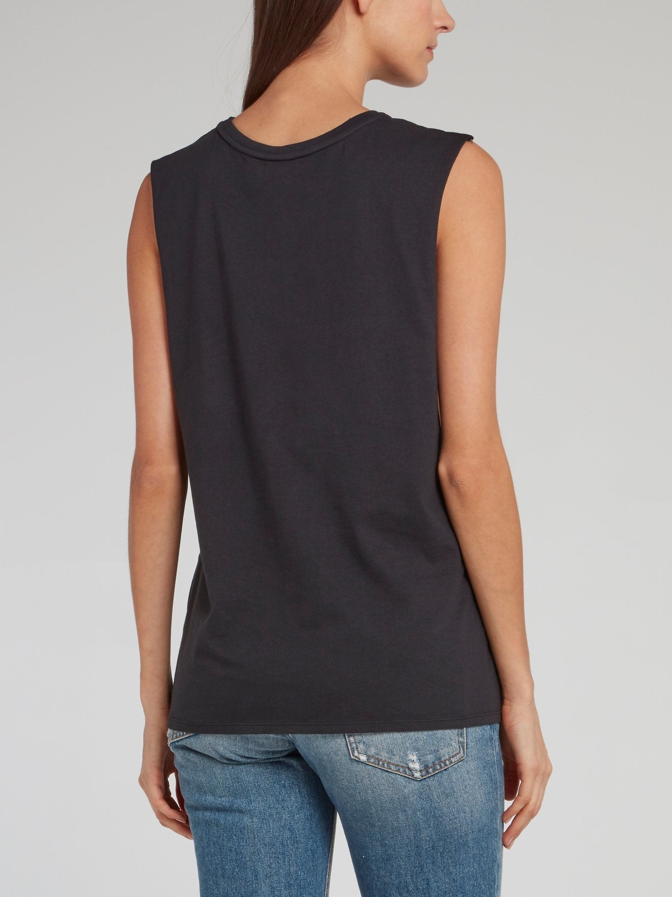 Chrissy Black Cut-Off Sleeve Top