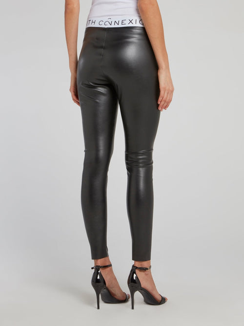 Logo Waist Leather Leggings