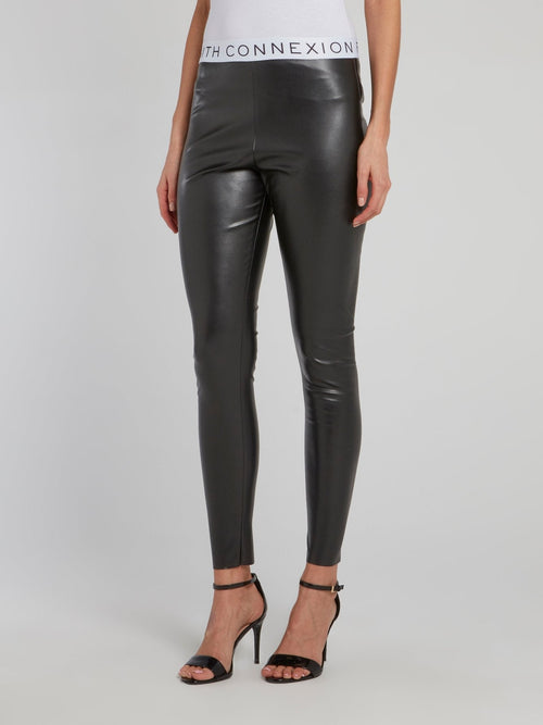 Logo Waist Leather Leggings