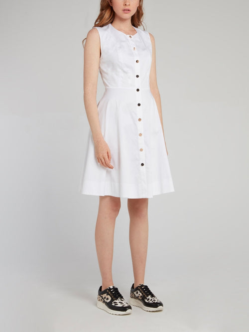 White Flared Button Up Dress