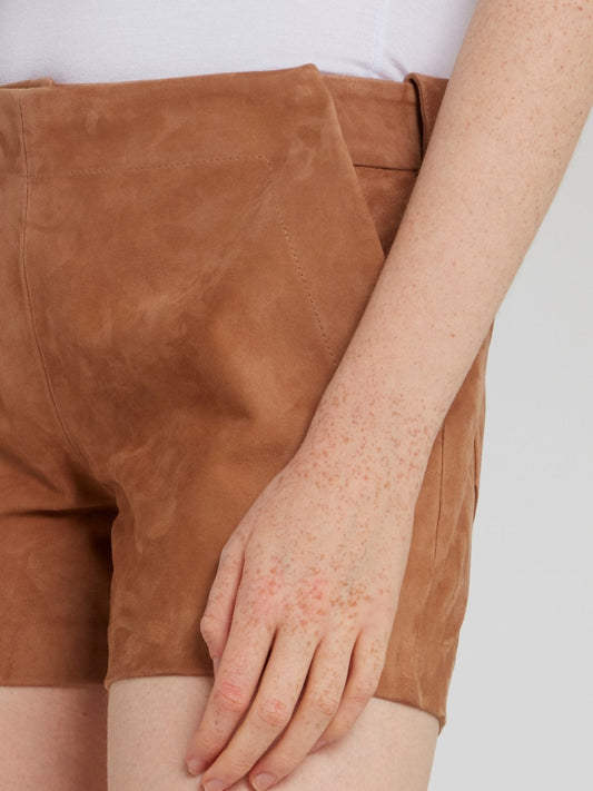 Brown Cut Suede Shorts