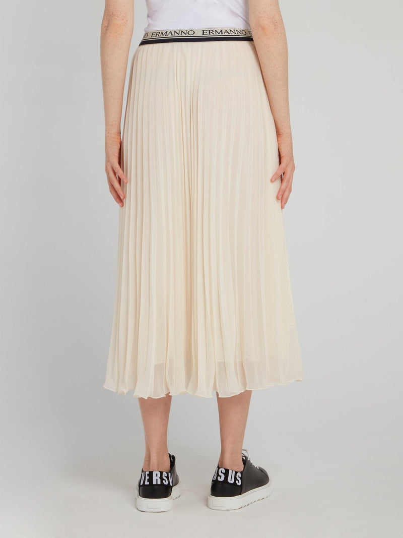 Logo Waistband Pleated Midi Skirt