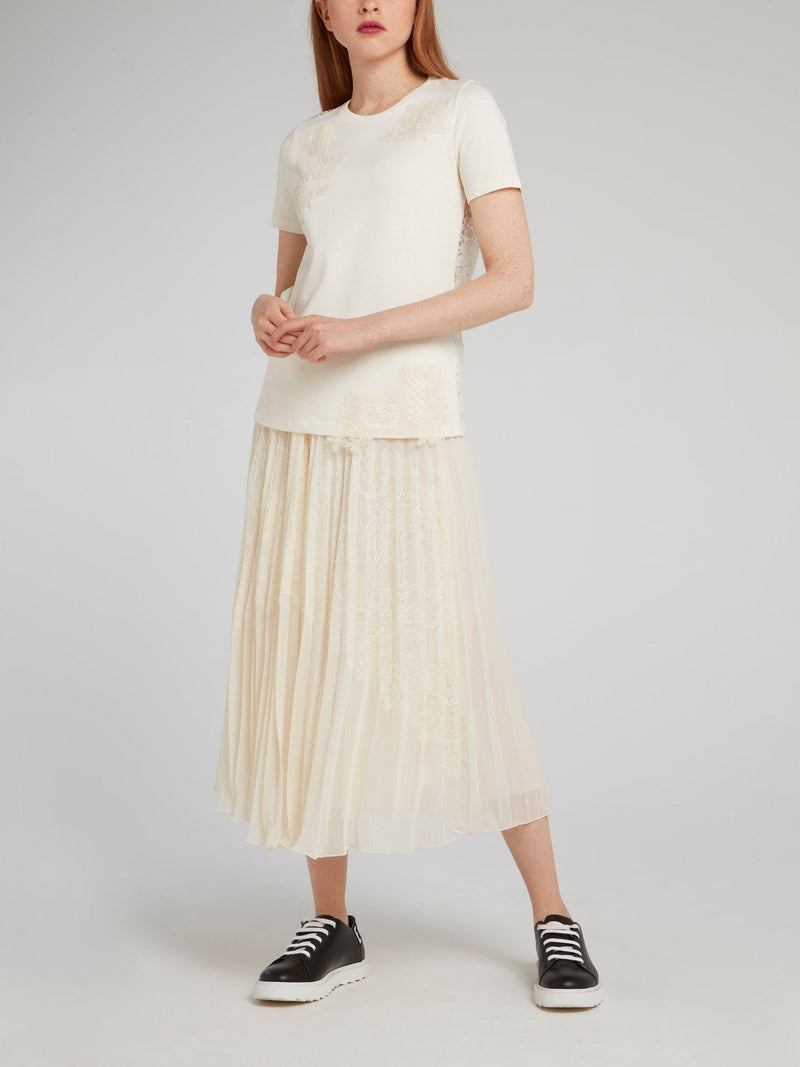 Logo Waistband Pleated Midi Skirt