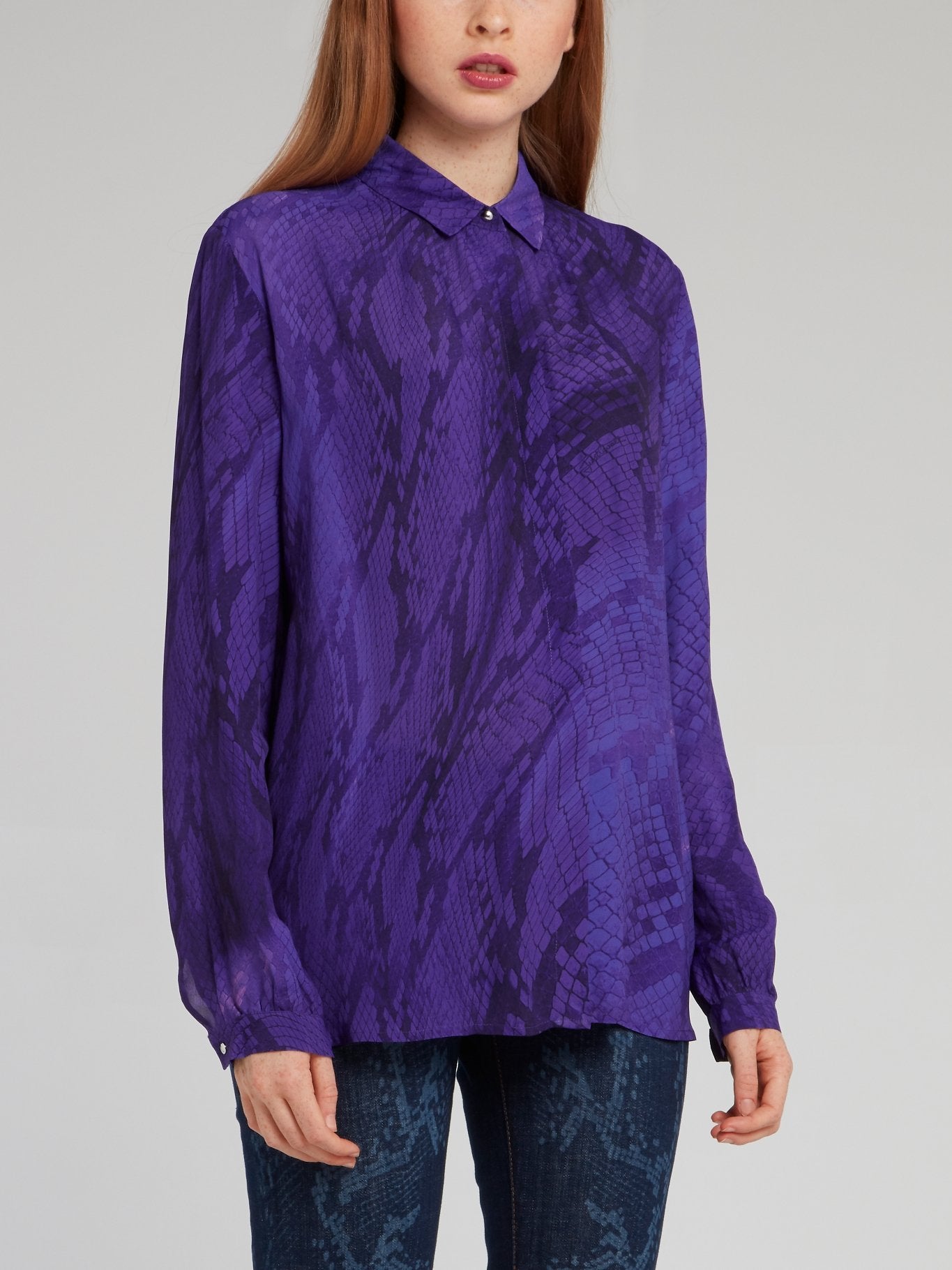 Purple Snake Print Long Sleeve Shirt