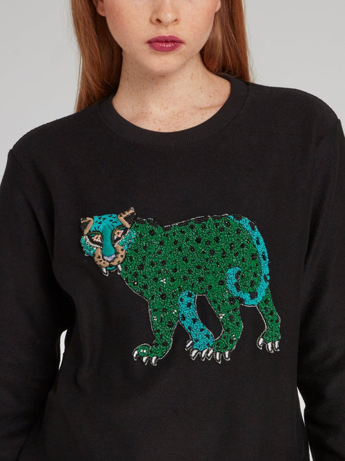 Black Sequin Leopard Sweatshirt