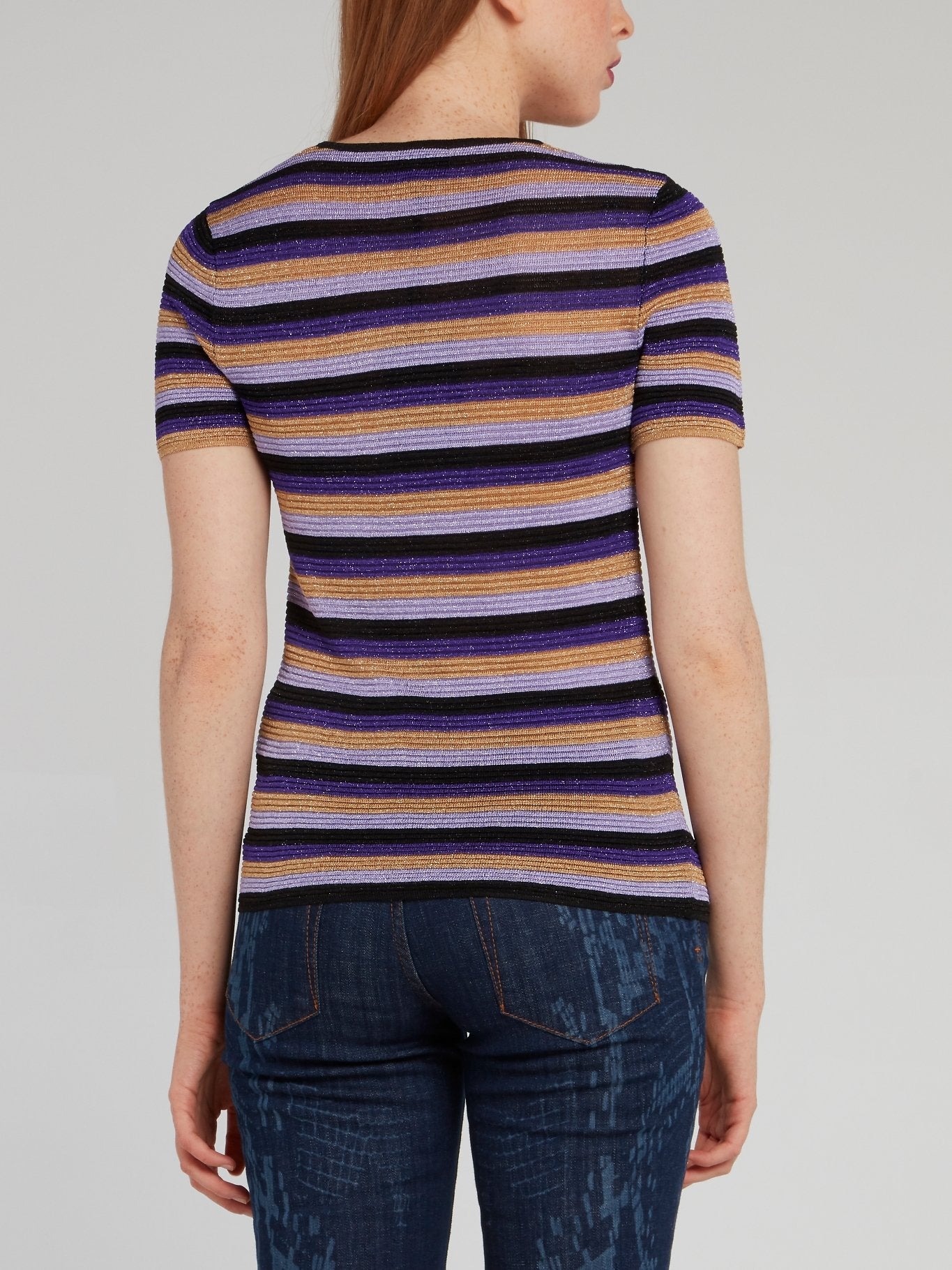 Stripe Glitter Fabric Knit T-Shirt