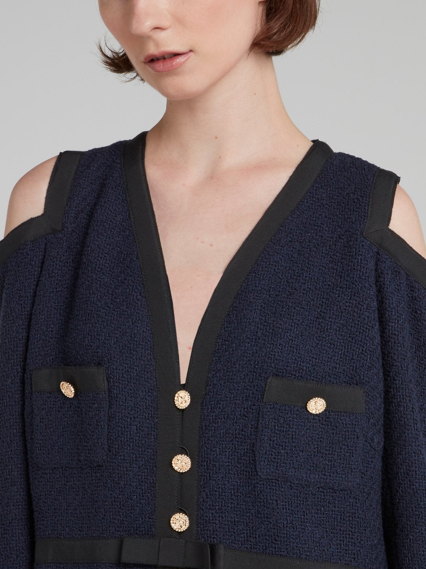 Navy Cold Shoulder Long Coat