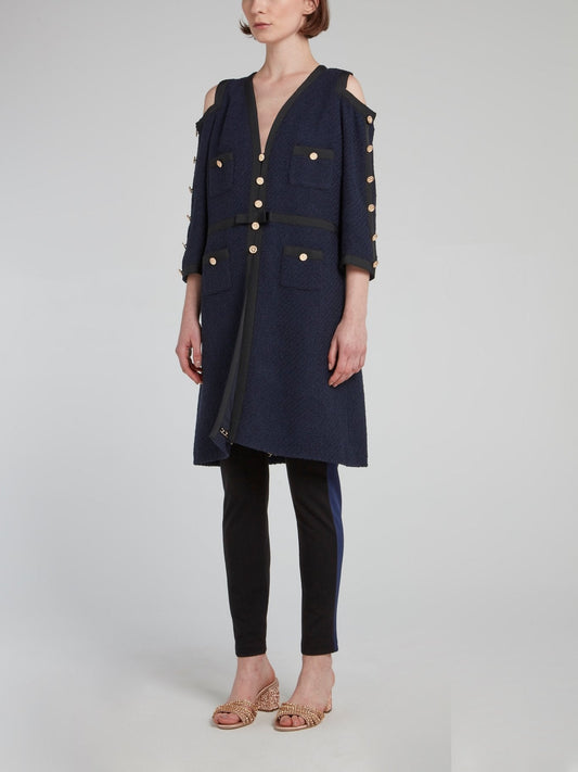 Navy Cold Shoulder Long Coat