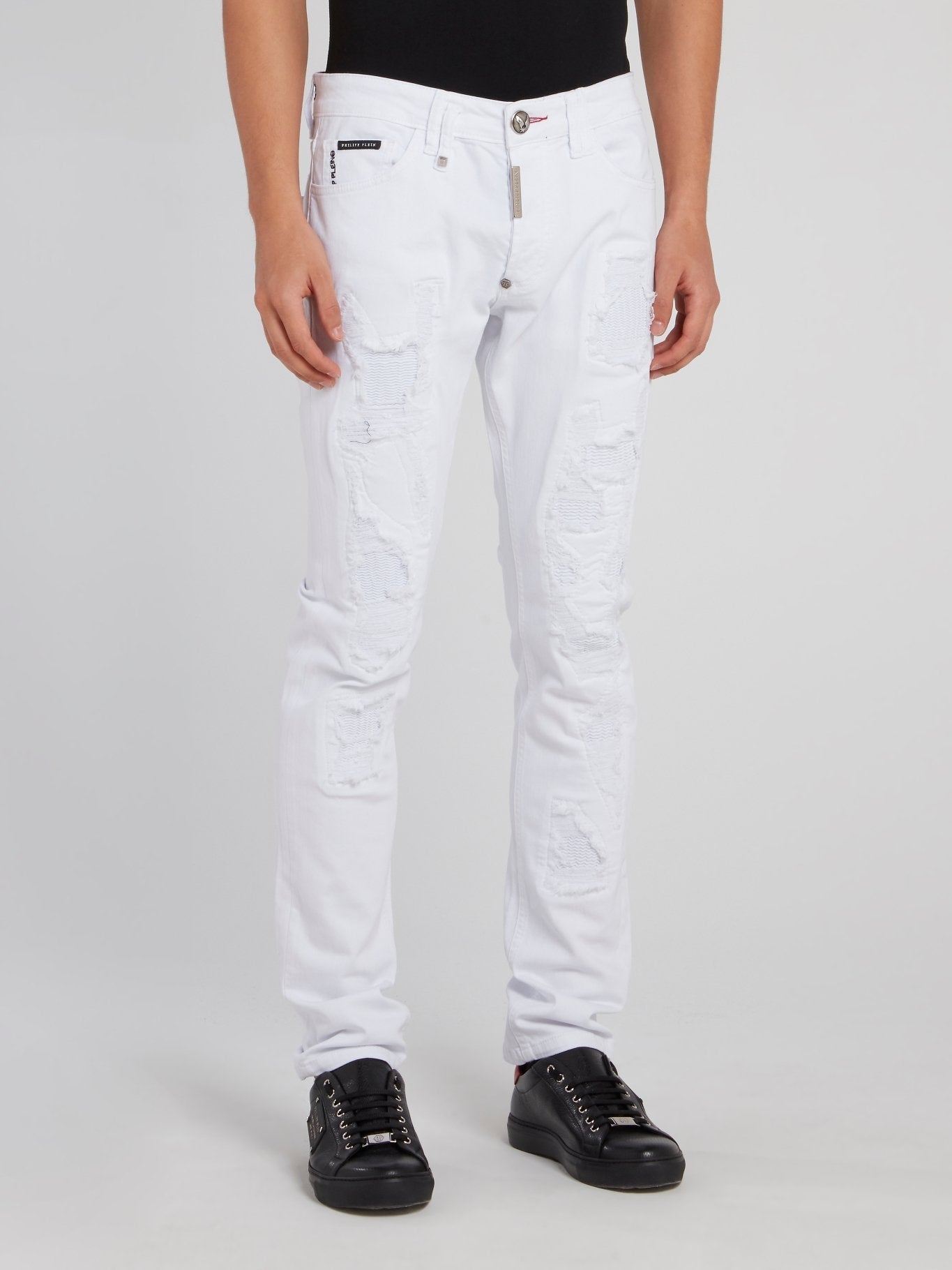 White Straight Cut Tattered Pants