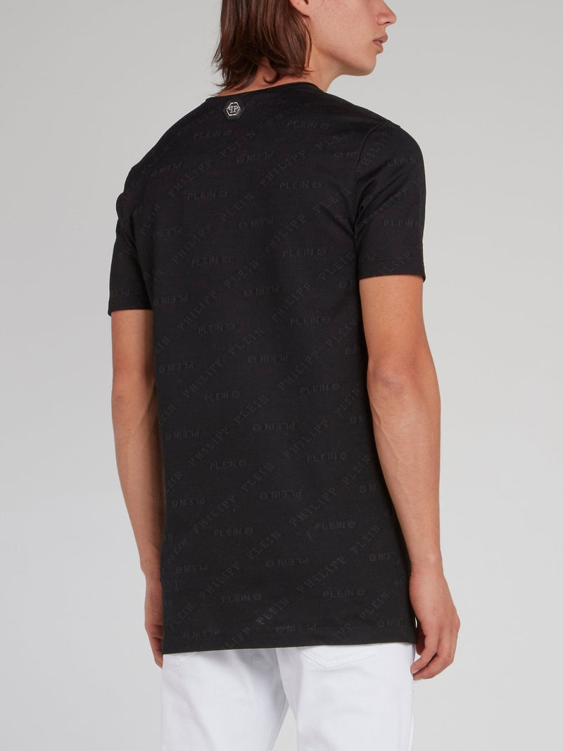 Black Monogram Print Skull T-Shirt