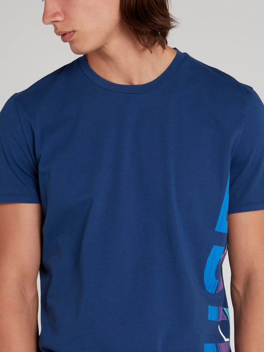 Blue Side Logo Print T-Shirt