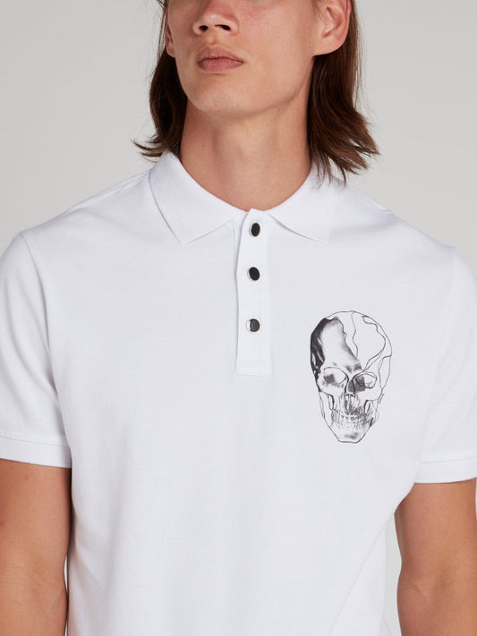 White Skull Print Polo Shirt