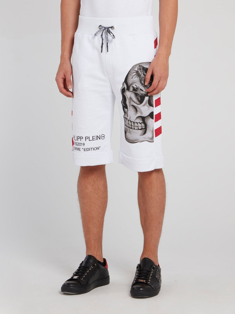 White Skull Print Active Shorts