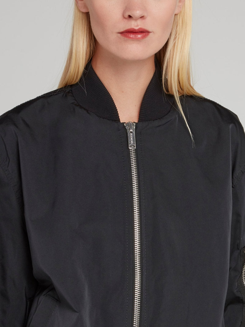 Black Rear Logo Embroidered Bomber Jacket