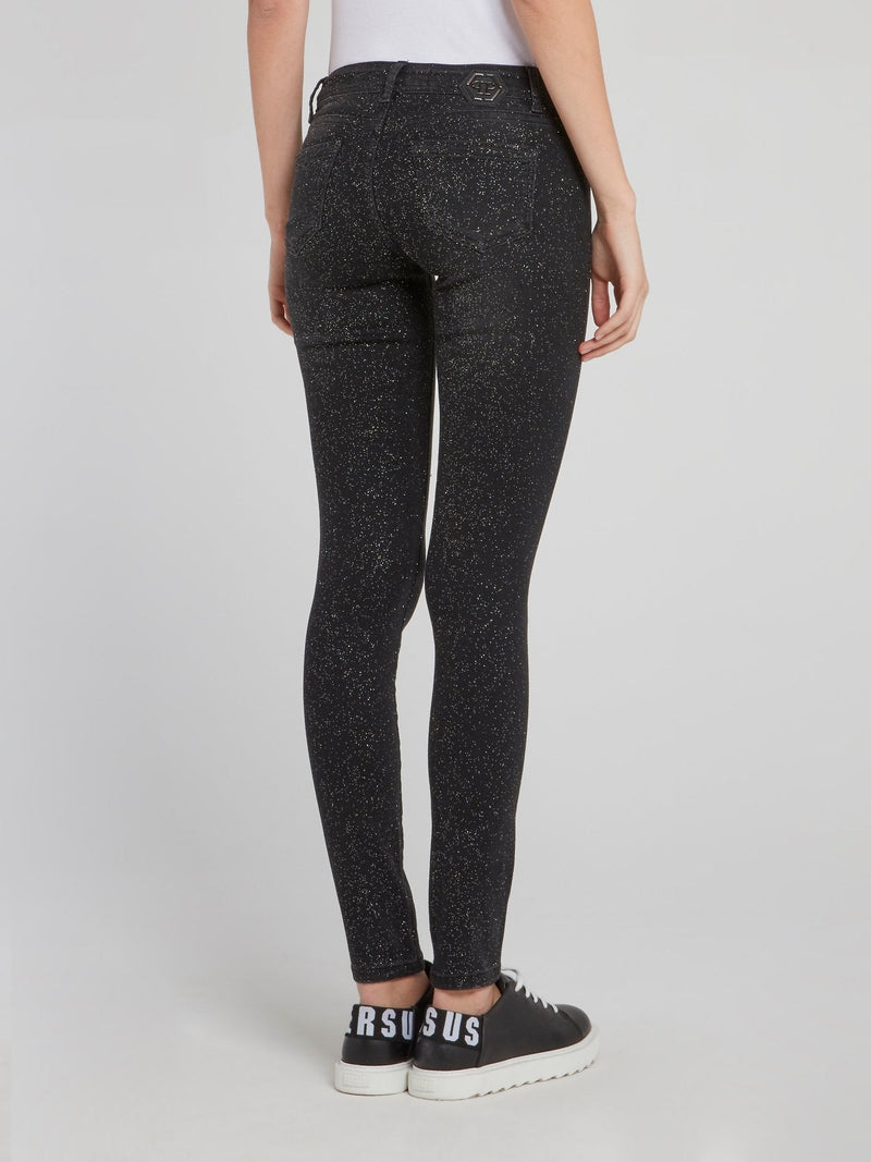 Black Glitter Fabric Jeggings