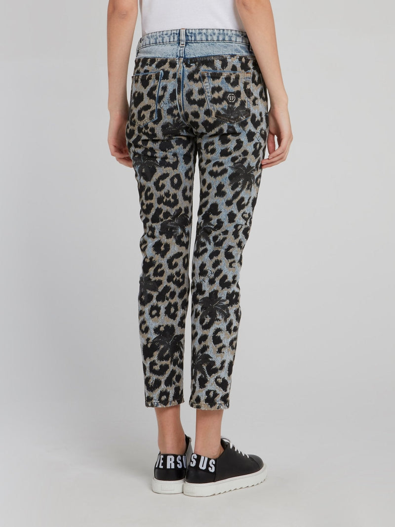 Leopard Print Denim Capri Pants