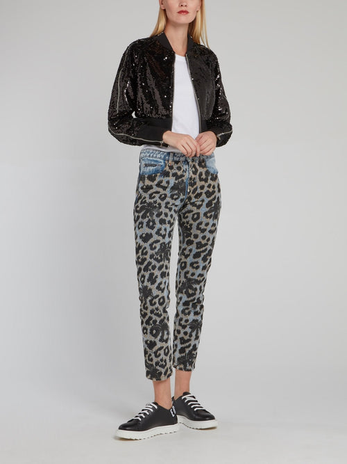 Leopard Print Denim Capri Pants