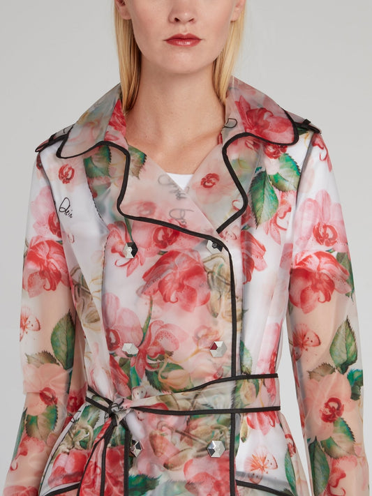 Floral Double-Breasted Trench Coat