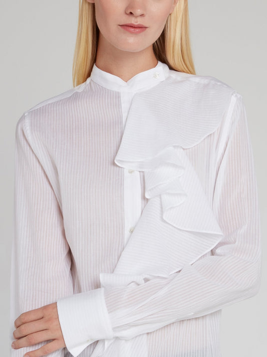 White Pinstripe Ruffle Shirt