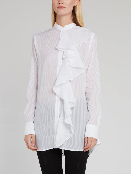 White Pinstripe Ruffle Shirt