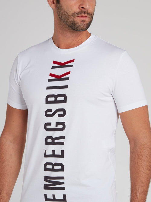 White Vertical Logo Print T-Shirt